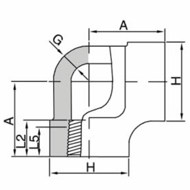 Draw- thread 90° elbow