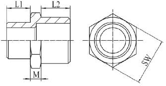 Stainless Steel Threaded Hexagon Reducing Nipple drawing