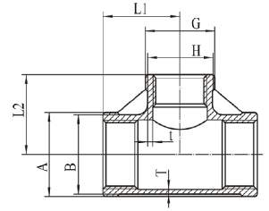 Stainless Steel Threaded Reducing Tee drawing
