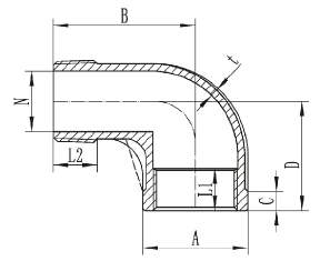 Stainless Steel Threaded Street Elbow 90° drawing