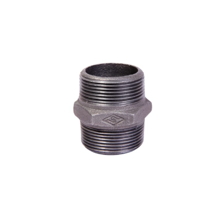 Black Malleable cast iron hexagon nipple