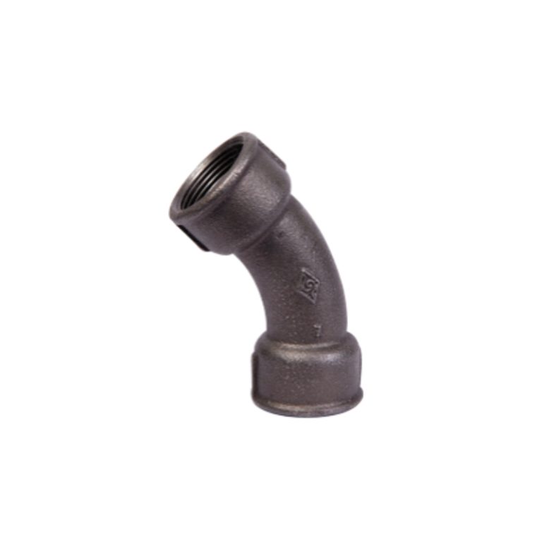 Black malleable cast iron 45° long sweep bend