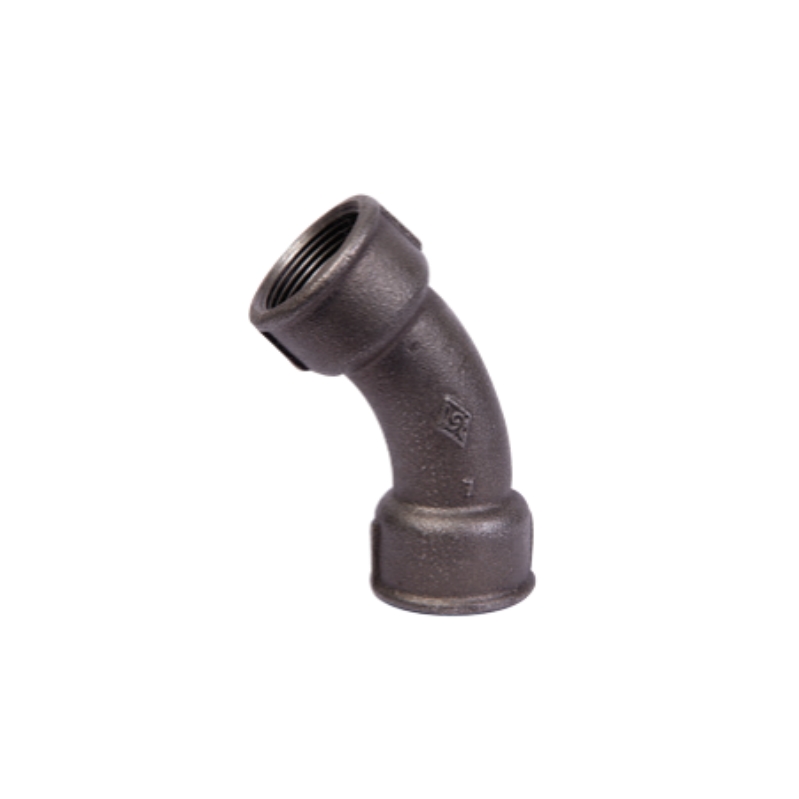 Black malleable cast iron 45° long sweep bend