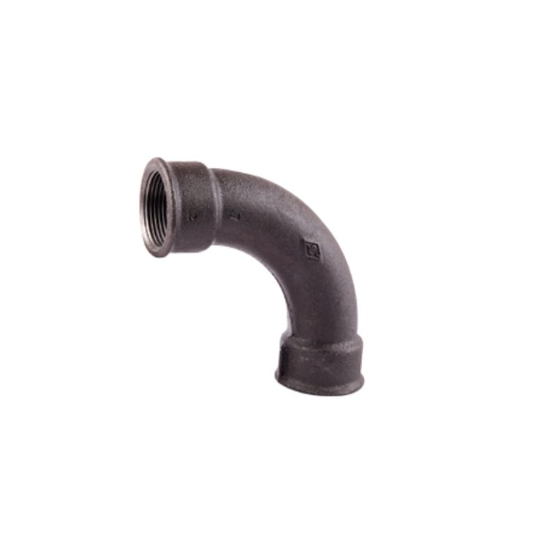 Black malleable cast iron 90° long sweep bend