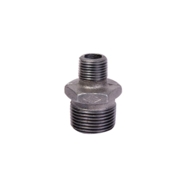 Black malleable cast iron reducing hexagon nipple