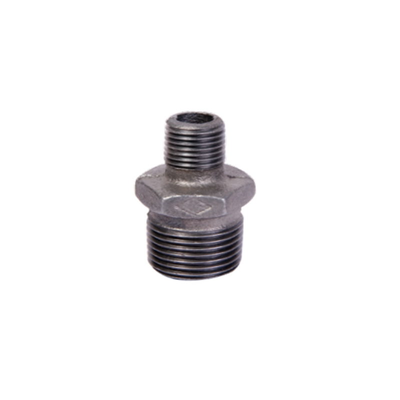 Black malleable cast iron reducing hexagon nipple