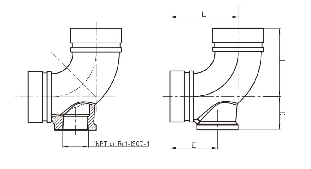 Grooved 90° Drain Elbow Drawing