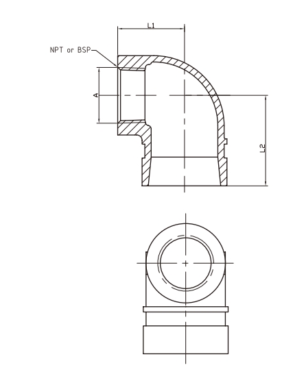 Grooved 90°Reducing Elbow With Threaded Outlet Drawing