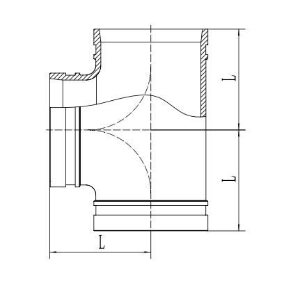 Desenho de tee reduzindo rosca ranhurada