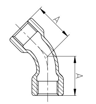 Malleable cast iron 45° long sweep bend draw