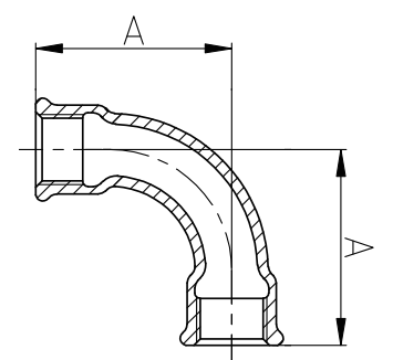 Malleable cast iron 90° long sweep bend draw