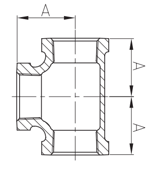 Malleable cast iron equal tee draw