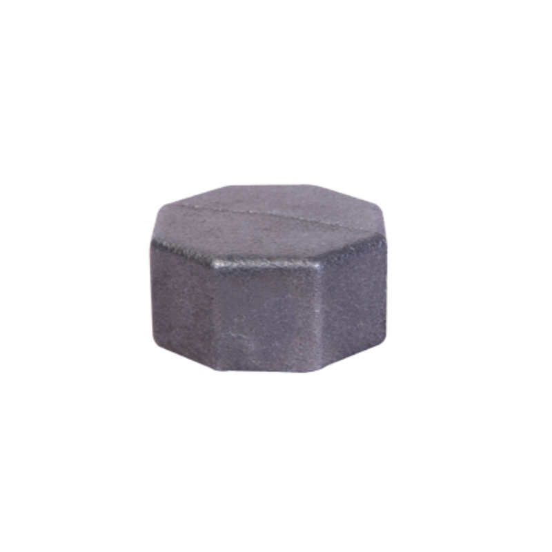 Malleable iron hexagon Cap Fig 301 beaded DIN Blak finish