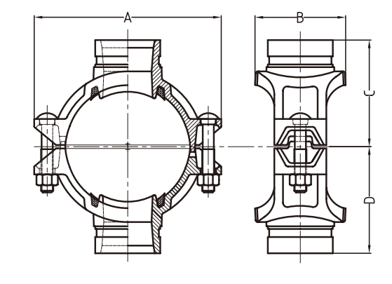 Mechanical Cross With Grooved Branches Drawing