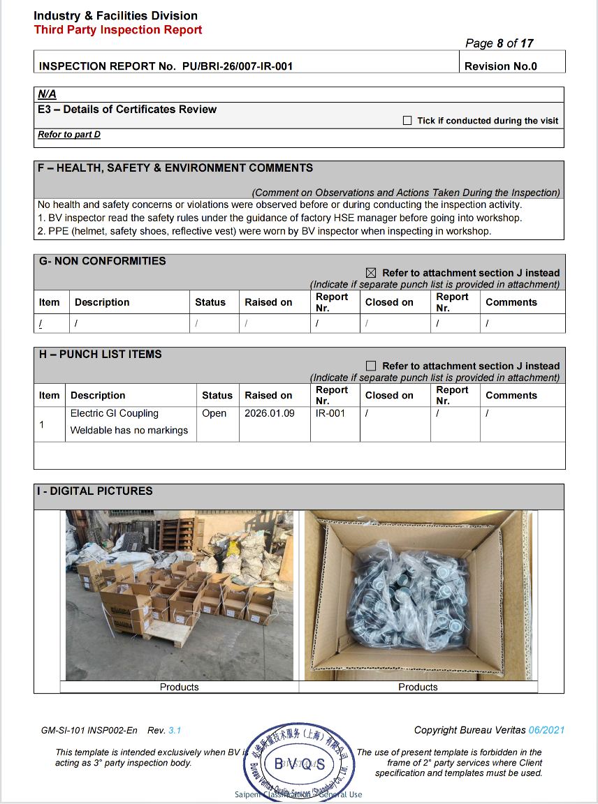 Authoritative quality certification of galvanized malleable iron pipe fittings series