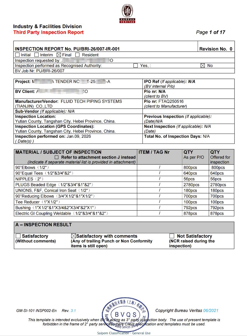 Why can Fluid Tech pipe fittings pass the Bureau Veritas international test certification