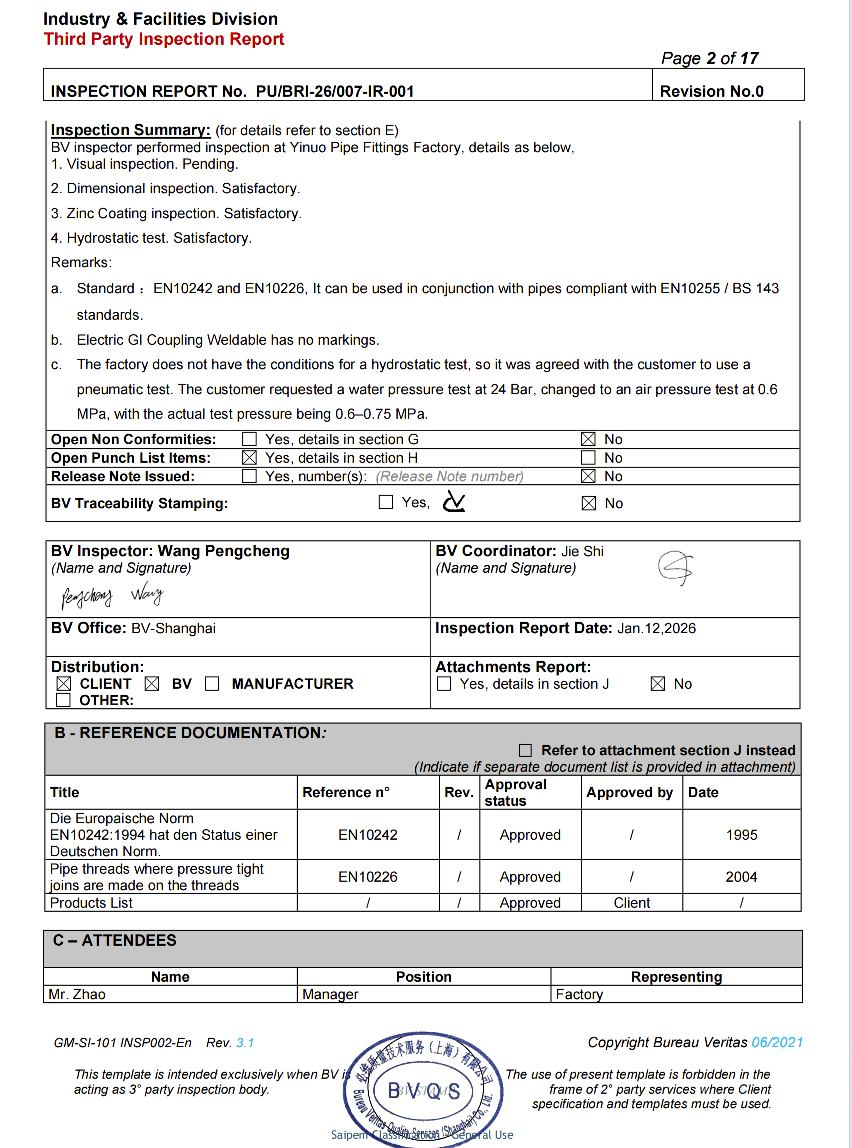 upplier inspection agency for the manufacturing of pipes and fittings